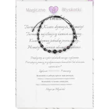 Bransoletka celebrytka czarny TURMALIN KWARC DYMNY HEMATYT ochrona i spokój